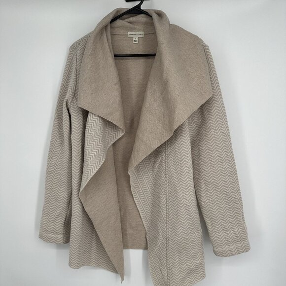 Adrienne Vittadini Cardigan Womens M Wool Blend Open Long Chevron Print Beige - Picture 1 of 6